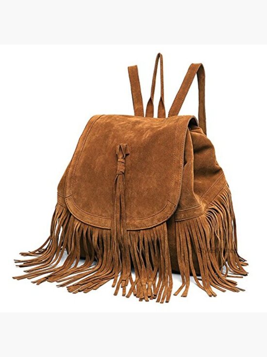 Vintage Faux Suede Fringe Tassel Backpack Purse Shoulder Bag Travel Daypack main image 6